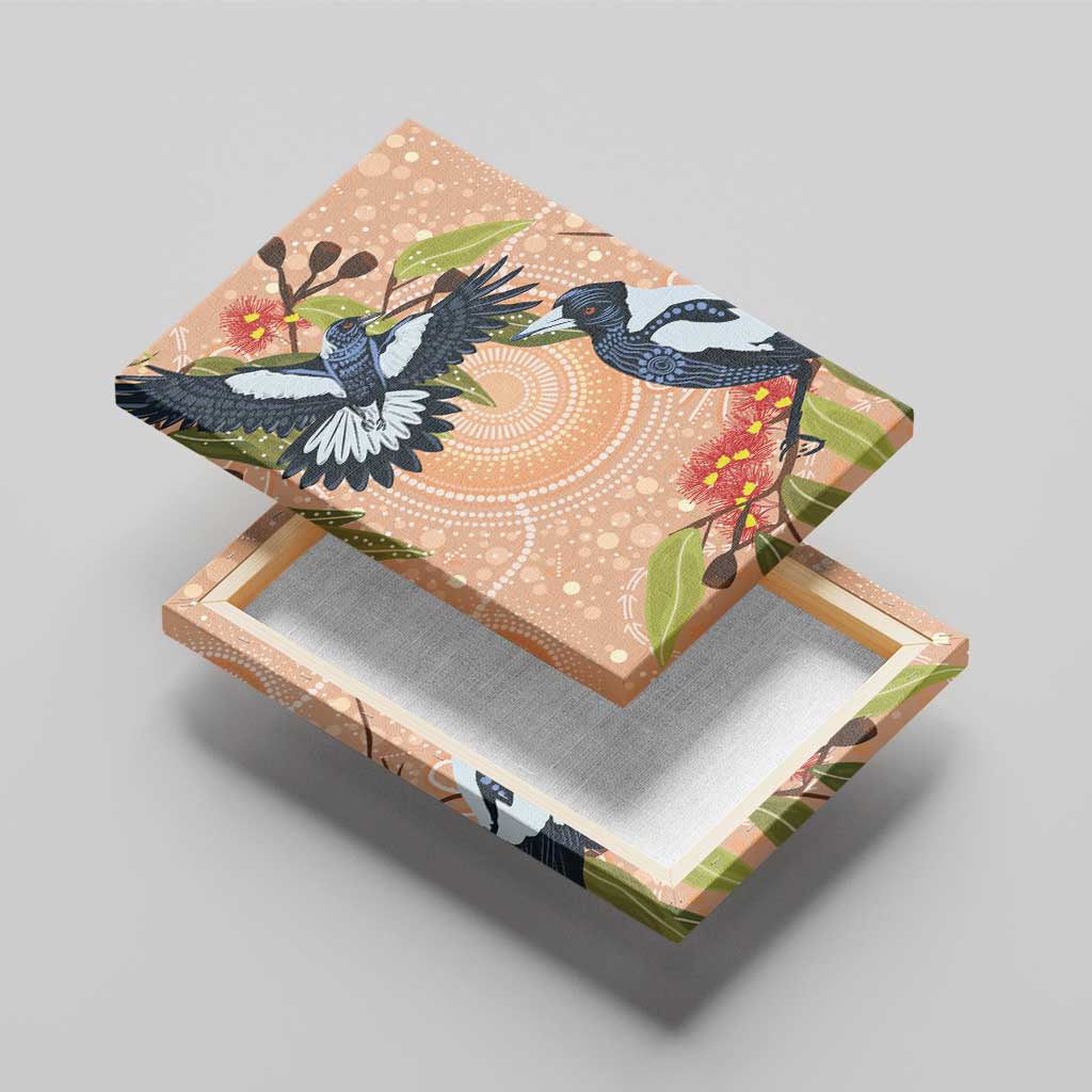 Magpies On Eucalyptus Australia Aboriginal Canvas Wall Art - Aussie Hoodie