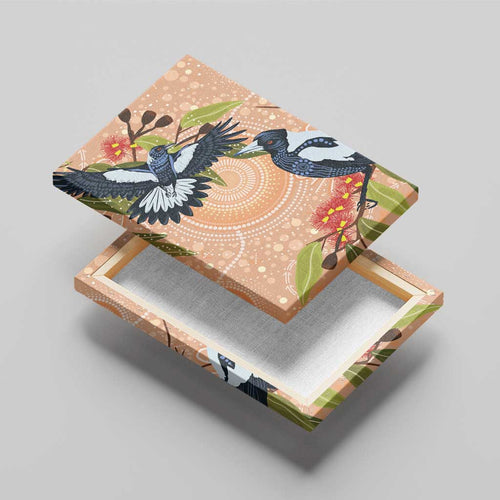 Magpies On Eucalyptus Australia Aboriginal Canvas Wall Art - Aussie Hoodie