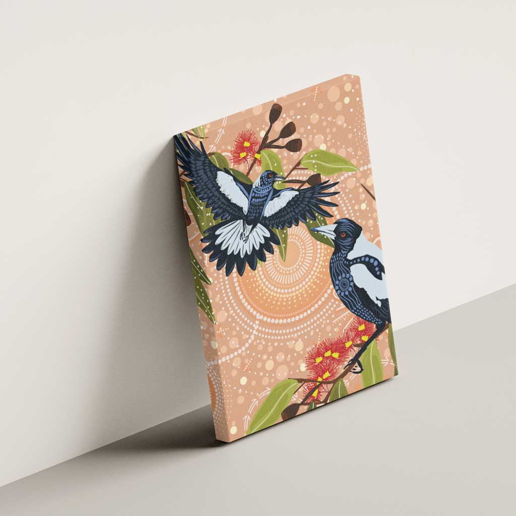 Magpies On Eucalyptus Australia Aboriginal Canvas Wall Art - Aussie Hoodie