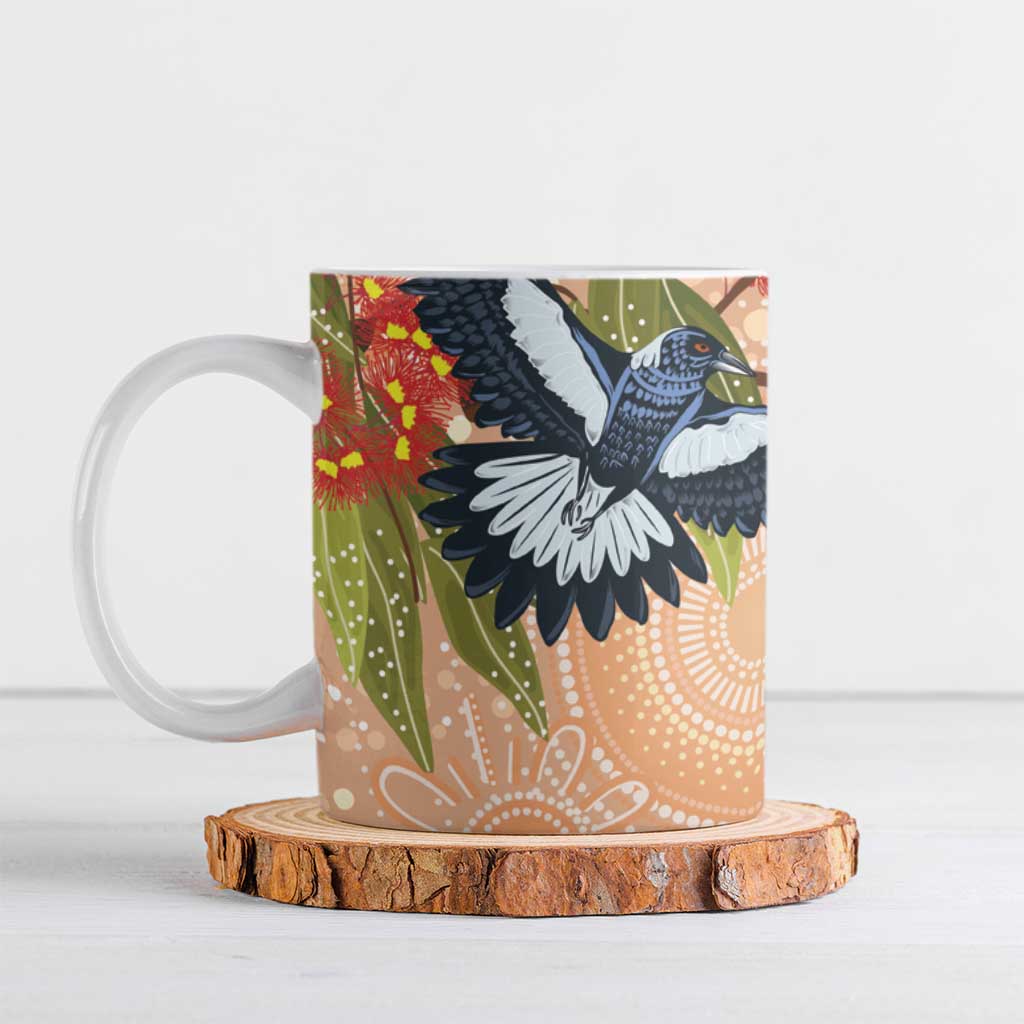 Magpies On Eucalyptus Australia Aboriginal Ceramic Mug - Aussie Hoodie