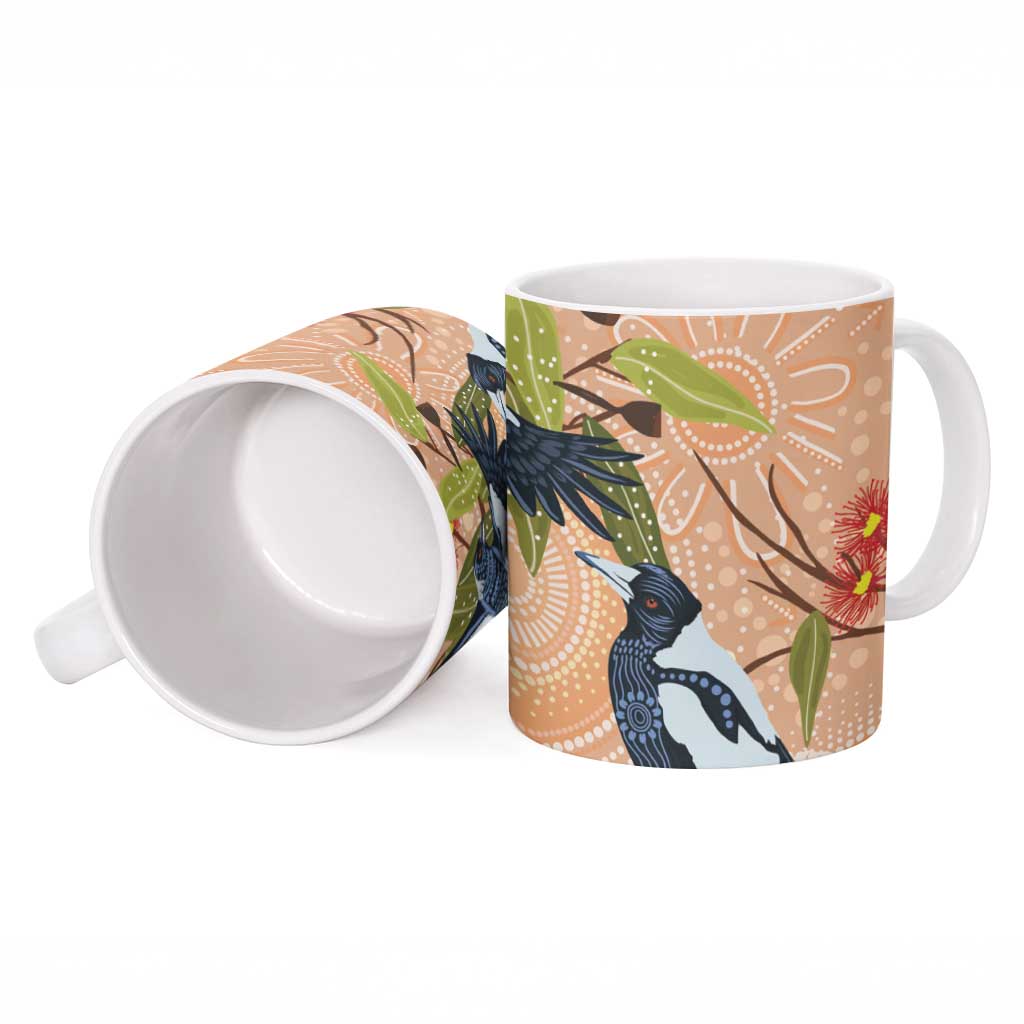 Magpies On Eucalyptus Australia Aboriginal Ceramic Mug - Aussie Hoodie