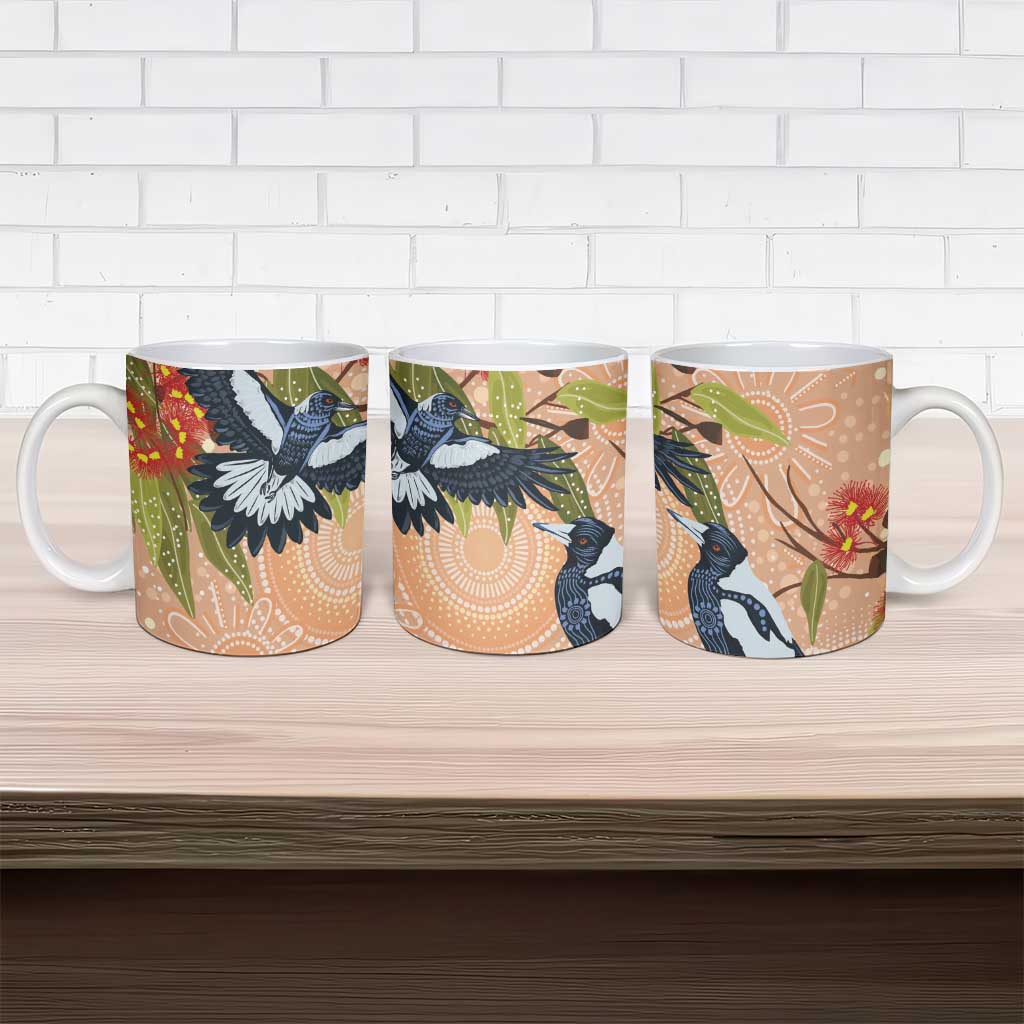 Magpies On Eucalyptus Australia Aboriginal Ceramic Mug - Aussie Hoodie