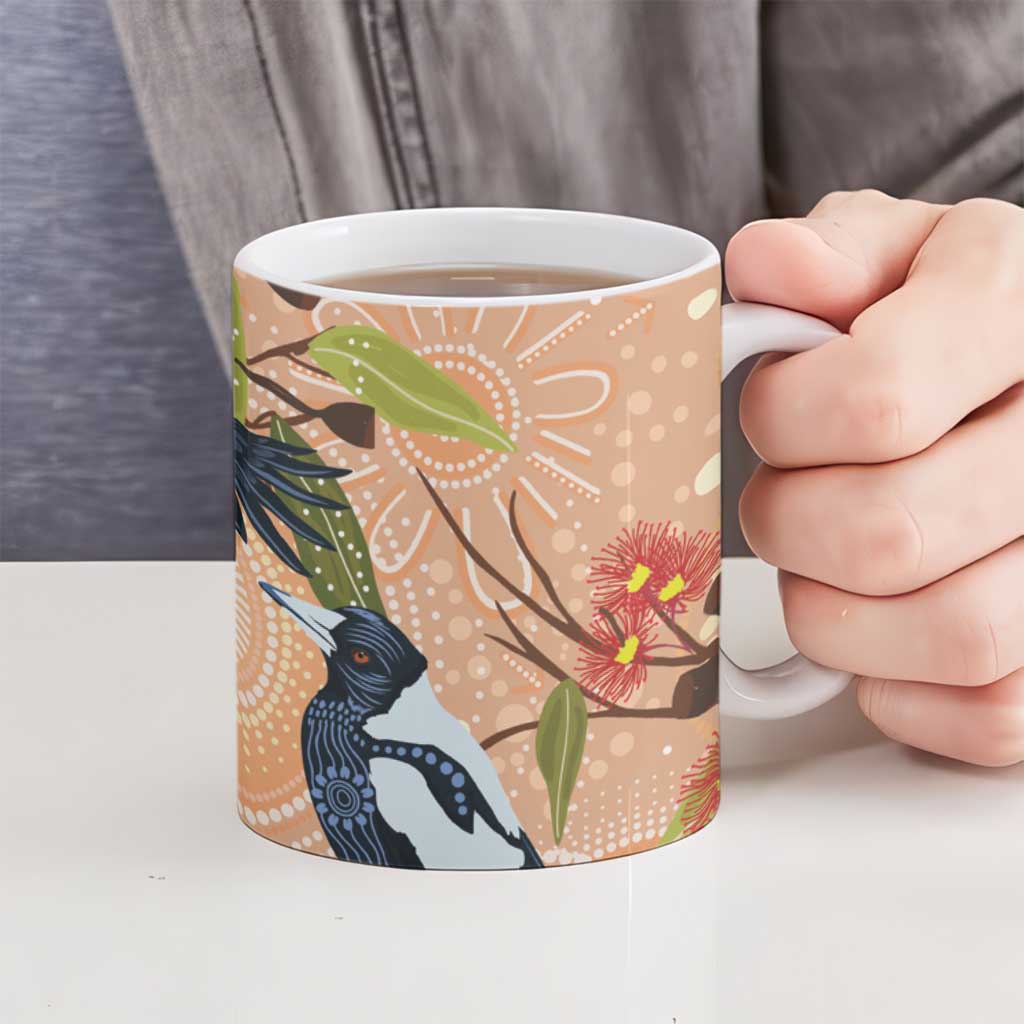 Magpies On Eucalyptus Australia Aboriginal Ceramic Mug - Aussie Hoodie