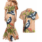 Magpies On Eucalyptus Australia Aboriginal Couples Matching Mermaid Dress and Hawaiian Shirt - Aussie Hoodie