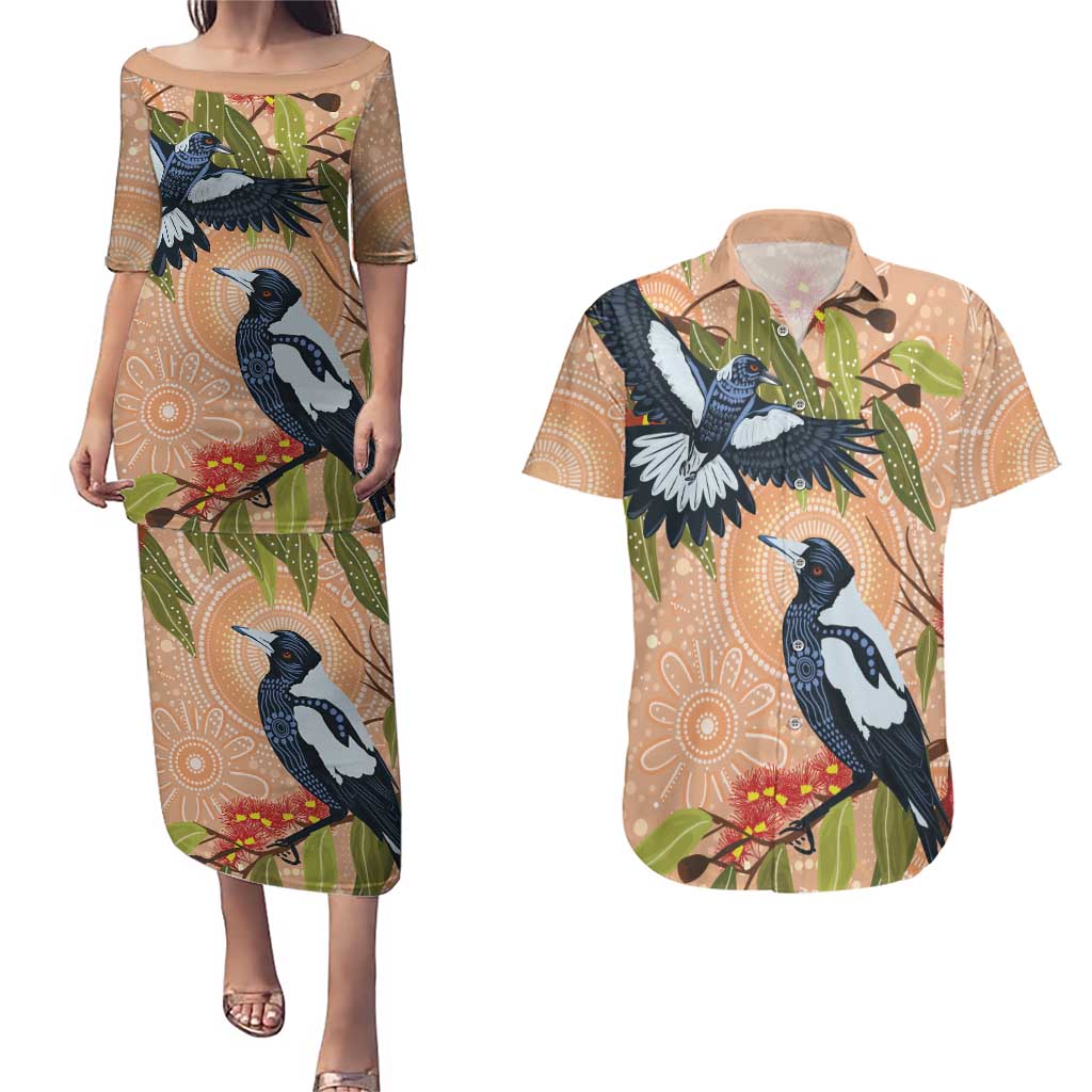 Magpies On Eucalyptus Australia Aboriginal Couples Matching Puletasi and Hawaiian Shirt - Aussie Hoodie