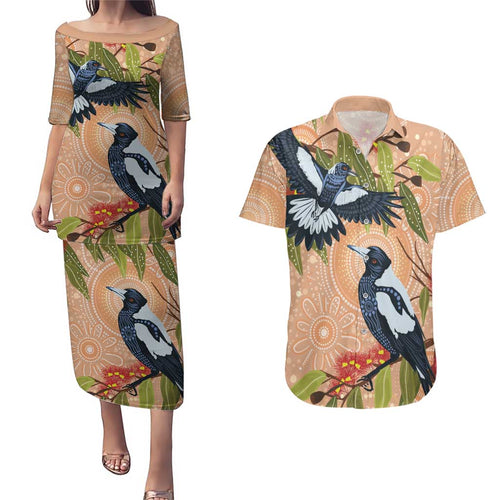 Magpies On Eucalyptus Australia Aboriginal Couples Matching Puletasi and Hawaiian Shirt - Aussie Hoodie