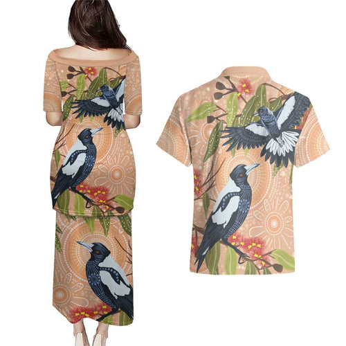 Magpies On Eucalyptus Australia Aboriginal Couples Matching Puletasi and Hawaiian Shirt - Aussie Hoodie