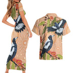 Magpies On Eucalyptus Australia Aboriginal Couples Matching Short Sleeve Bodycon Dress and Hawaiian Shirt - Aussie Hoodie