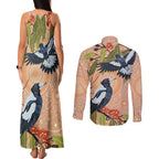 Magpies On Eucalyptus Australia Aboriginal Couples Matching Tank Maxi Dress and Long Sleeve Button Shirt - Aussie Hoodie