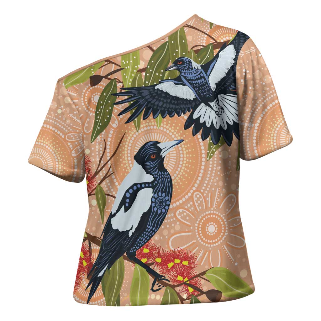 Magpies On Eucalyptus Australia Aboriginal Cross Shoulder Shirt - Aussie Hoodie