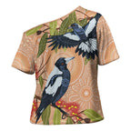 Magpies On Eucalyptus Australia Aboriginal Cross Shoulder Shirt - Aussie Hoodie