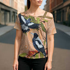 Magpies On Eucalyptus Australia Aboriginal Cross Shoulder Shirt - Aussie Hoodie