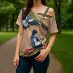 Magpies On Eucalyptus Australia Aboriginal Cross Shoulder Shirt - Aussie Hoodie