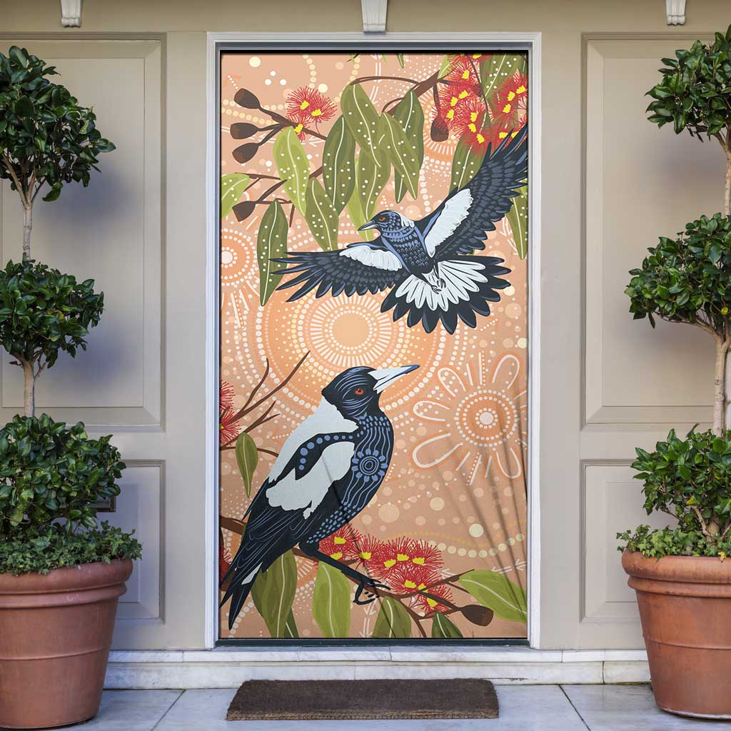Magpies On Eucalyptus Australia Aboriginal Door Cover - Aussie Hoodie