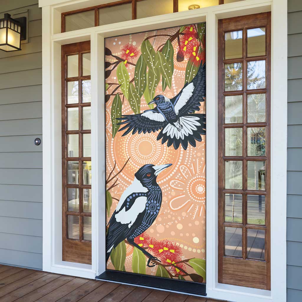 Magpies On Eucalyptus Australia Aboriginal Door Cover - Aussie Hoodie