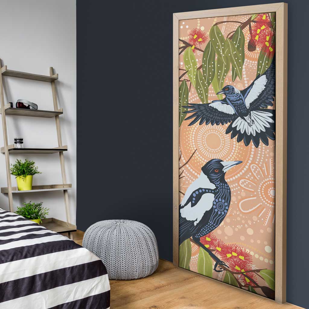 Magpies On Eucalyptus Australia Aboriginal Door Cover - Aussie Hoodie
