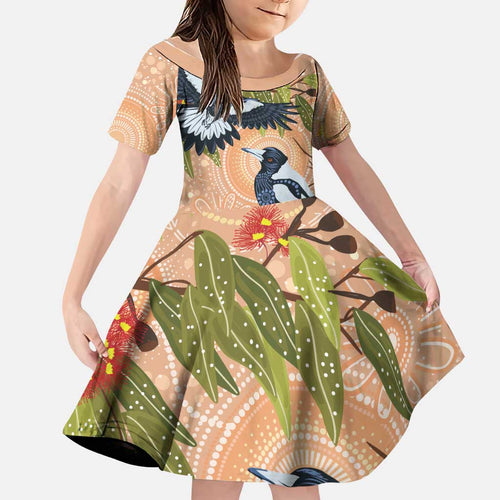 Magpies On Eucalyptus Australia Aboriginal Family Matching Long Sleeve Bodycon Dress and Hawaiian Shirt - Aussie Hoodie
