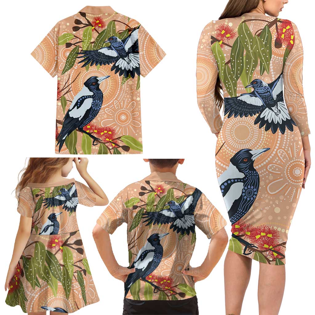 Magpies On Eucalyptus Australia Aboriginal Family Matching Long Sleeve Bodycon Dress and Hawaiian Shirt - Aussie Hoodie