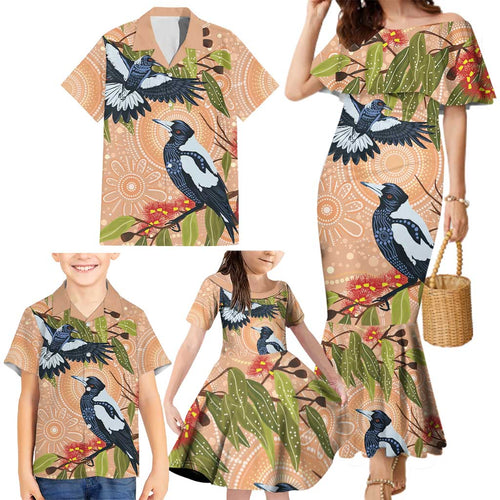 Magpies On Eucalyptus Australia Aboriginal Family Matching Mermaid Dress and Hawaiian Shirt - Aussie Hoodie