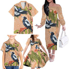 Magpies On Eucalyptus Australia Aboriginal Family Matching Off The Shoulder Long Sleeve Dress and Hawaiian Shirt - Aussie Hoodie
