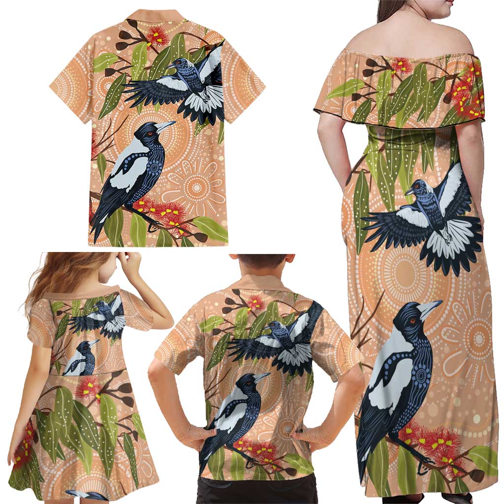Magpies On Eucalyptus Australia Aboriginal Family Matching Off Shoulder Maxi Dress and Hawaiian Shirt - Aussie Hoodie