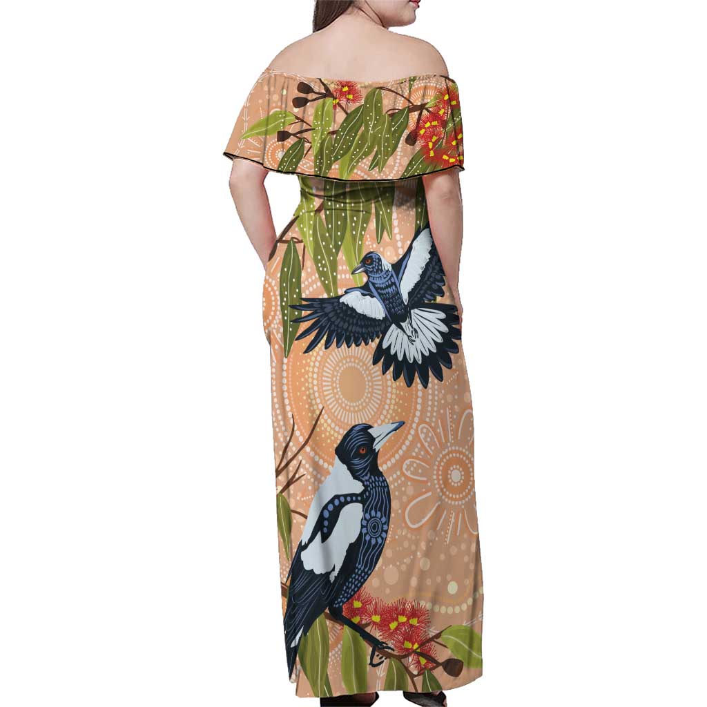 Magpies On Eucalyptus Australia Aboriginal Family Matching Off Shoulder Maxi Dress and Hawaiian Shirt - Aussie Hoodie