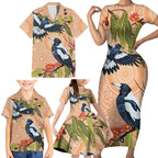 Magpies On Eucalyptus Australia Aboriginal Family Matching Short Sleeve Bodycon Dress and Hawaiian Shirt - Aussie Hoodie