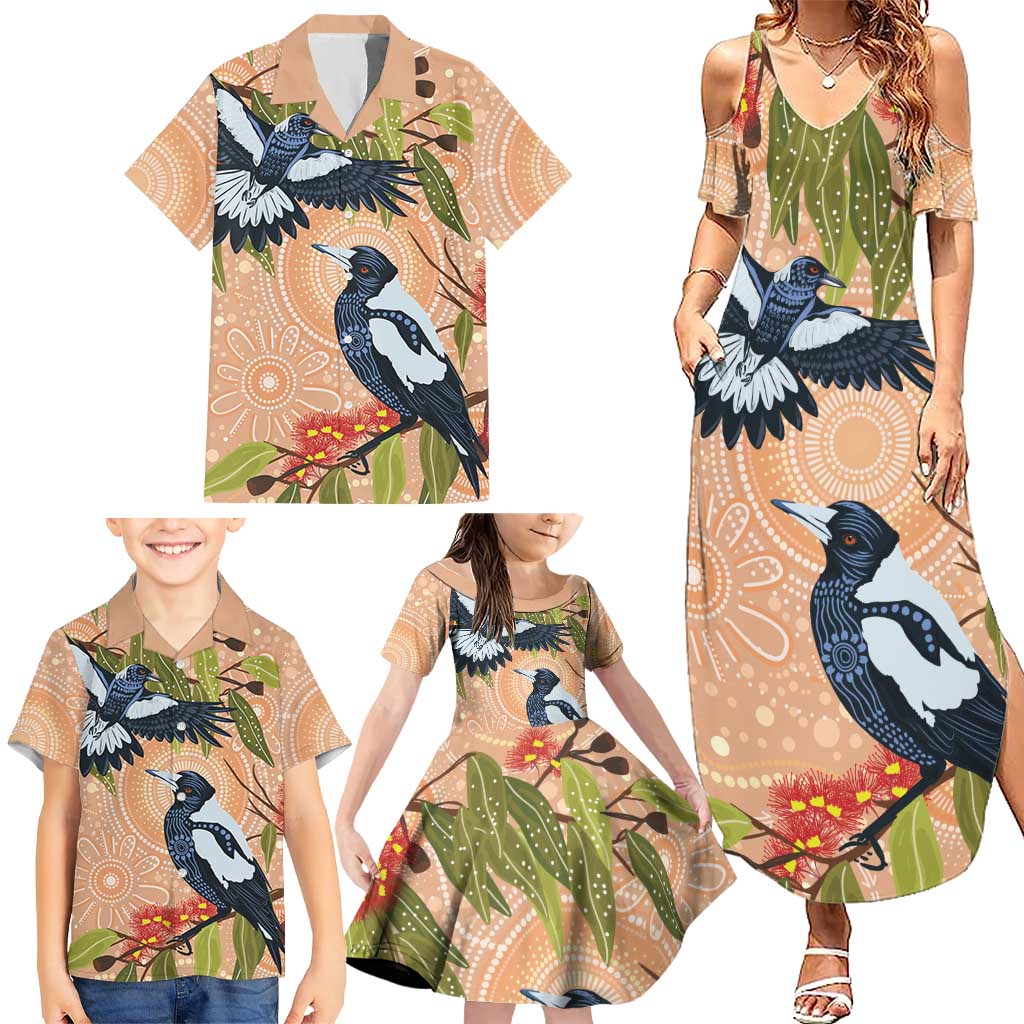 Magpies On Eucalyptus Australia Aboriginal Family Matching Summer Maxi Dress and Hawaiian Shirt - Aussie Hoodie