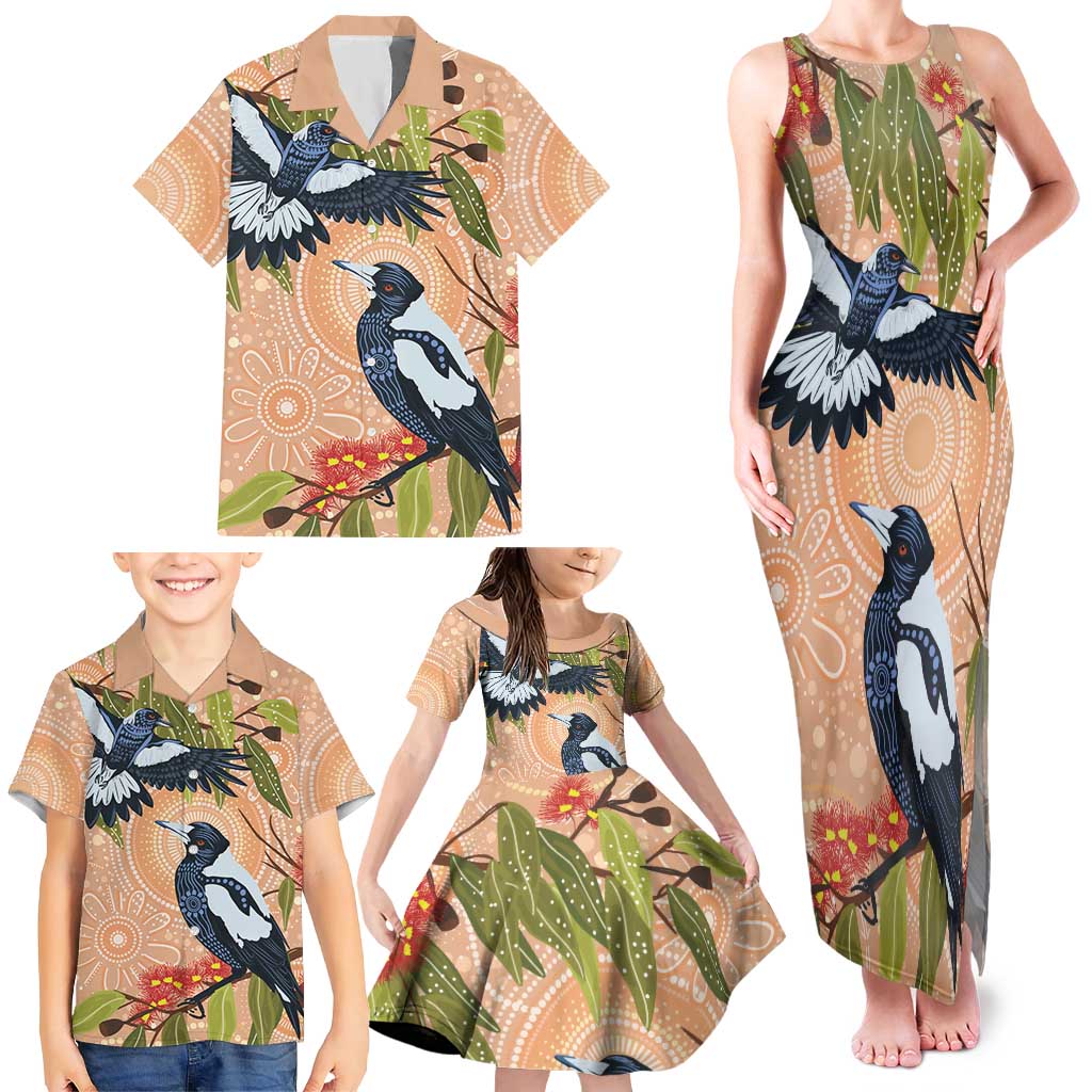 Magpies On Eucalyptus Australia Aboriginal Family Matching Tank Maxi Dress and Hawaiian Shirt - Aussie Hoodie