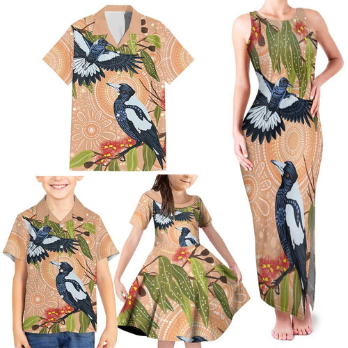 Magpies On Eucalyptus Australia Aboriginal Family Matching Tank Maxi Dress and Hawaiian Shirt - Aussie Hoodie