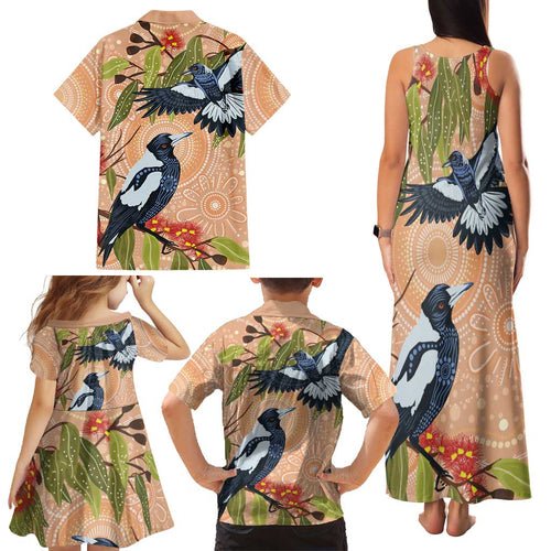 Magpies On Eucalyptus Australia Aboriginal Family Matching Tank Maxi Dress and Hawaiian Shirt - Aussie Hoodie