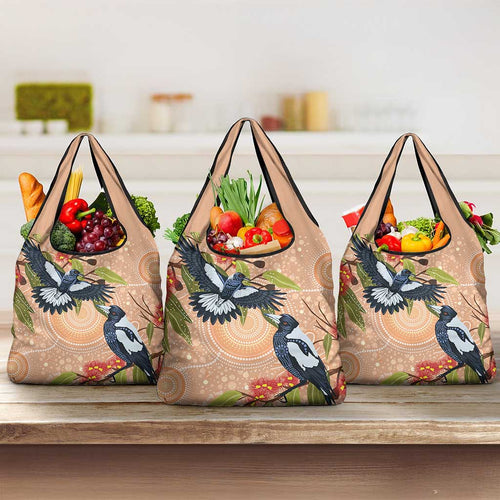 Magpies On Eucalyptus Australia Aboriginal Grocery Bag - Aussie Hoodie