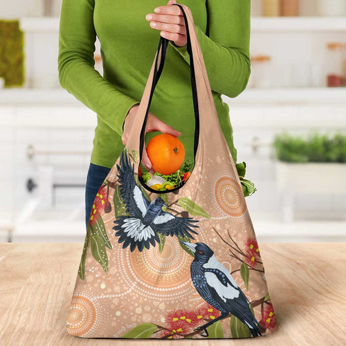 Magpies On Eucalyptus Australia Aboriginal Grocery Bag - Aussie Hoodie