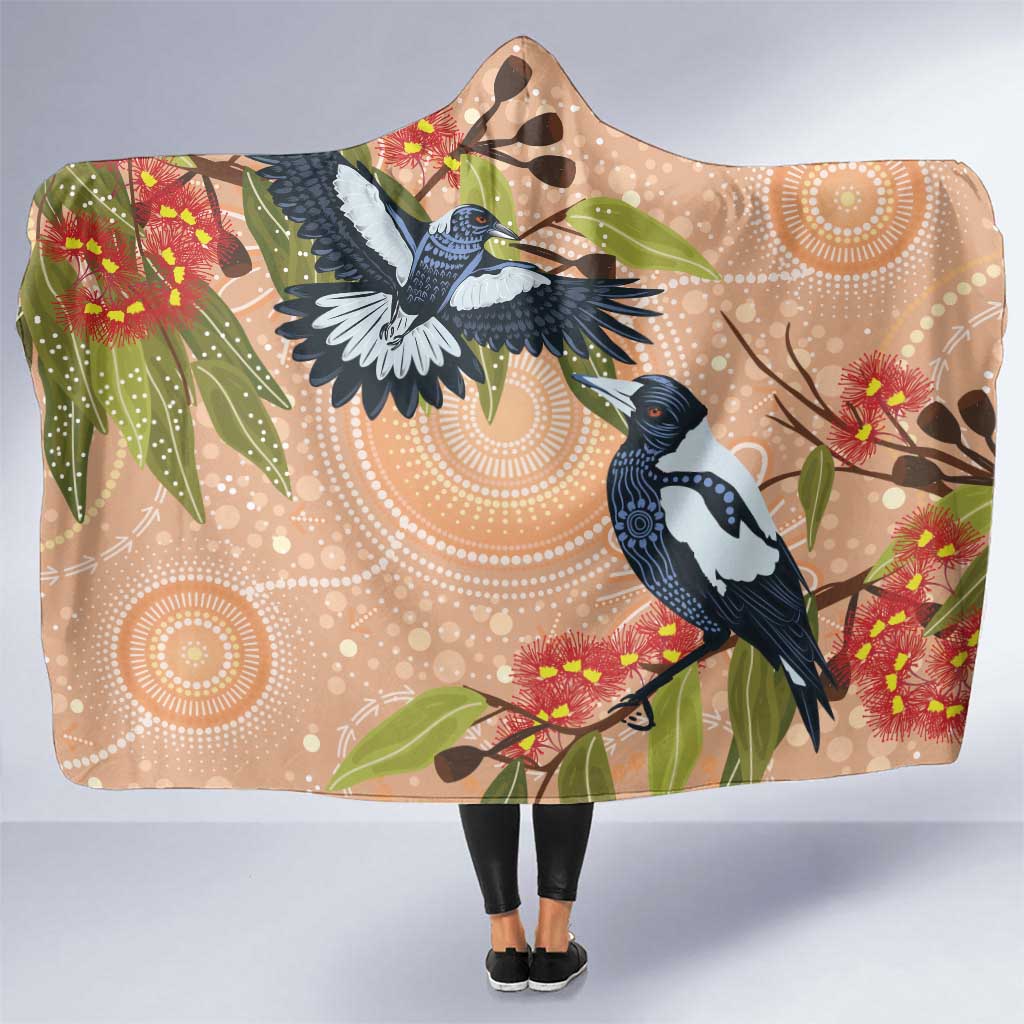 Magpies On Eucalyptus Australia Aboriginal Hooded Blanket - Aussie Hoodie