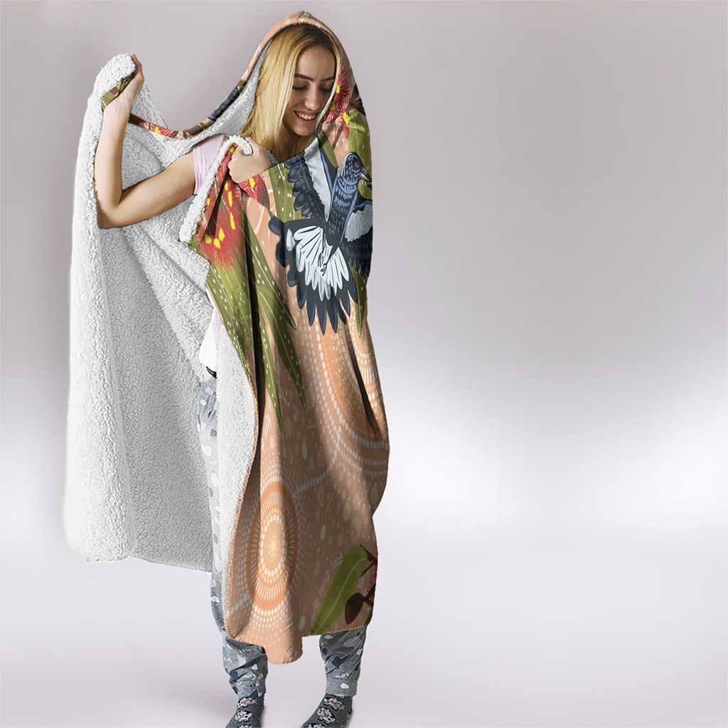 Magpies On Eucalyptus Australia Aboriginal Hooded Blanket - Aussie Hoodie