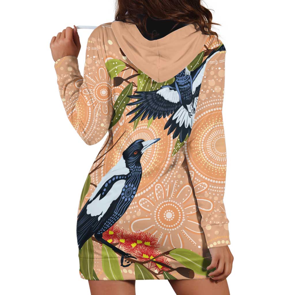 Magpies On Eucalyptus Australia Aboriginal Hoodie Dress - Aussie Hoodie
