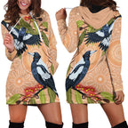 Magpies On Eucalyptus Australia Aboriginal Hoodie Dress - Aussie Hoodie