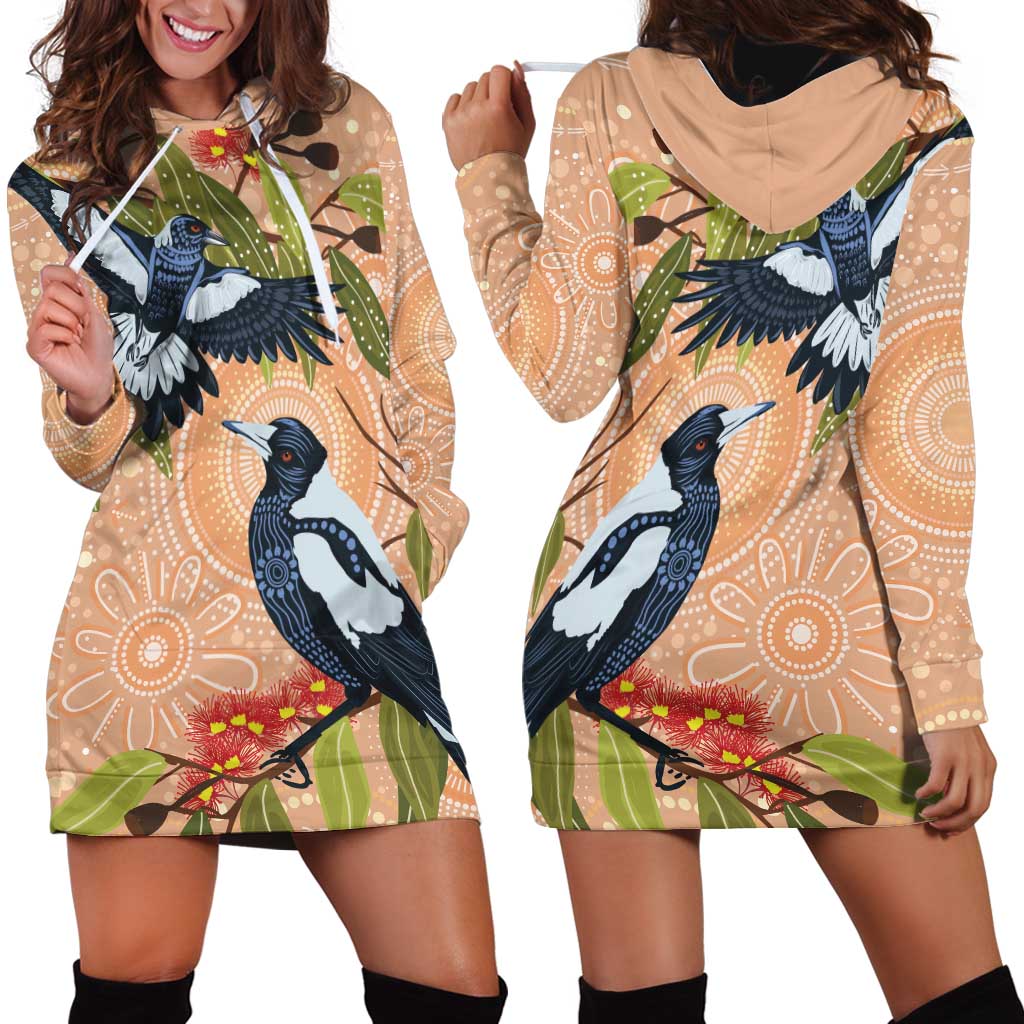 Magpies On Eucalyptus Australia Aboriginal Hoodie Dress - Aussie Hoodie