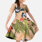 Magpies On Eucalyptus Australia Aboriginal Kid Short Sleeve Dress - Aussie Hoodie