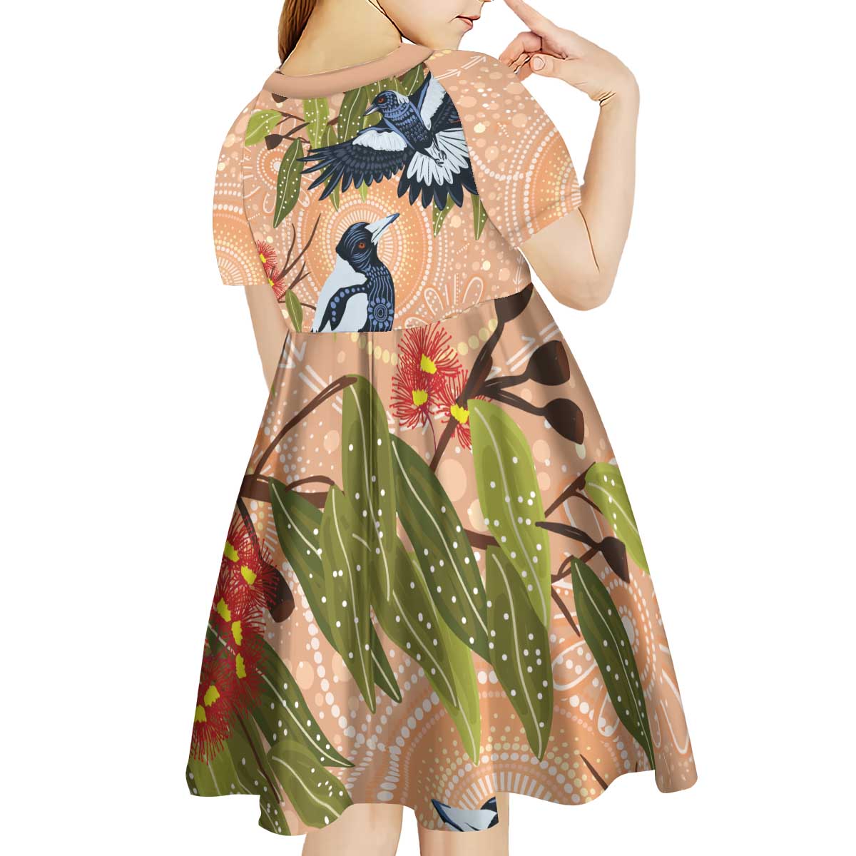 Magpies On Eucalyptus Australia Aboriginal Kid Short Sleeve Dress - Aussie Hoodie