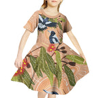 Magpies On Eucalyptus Australia Aboriginal Kid Short Sleeve Dress - Aussie Hoodie