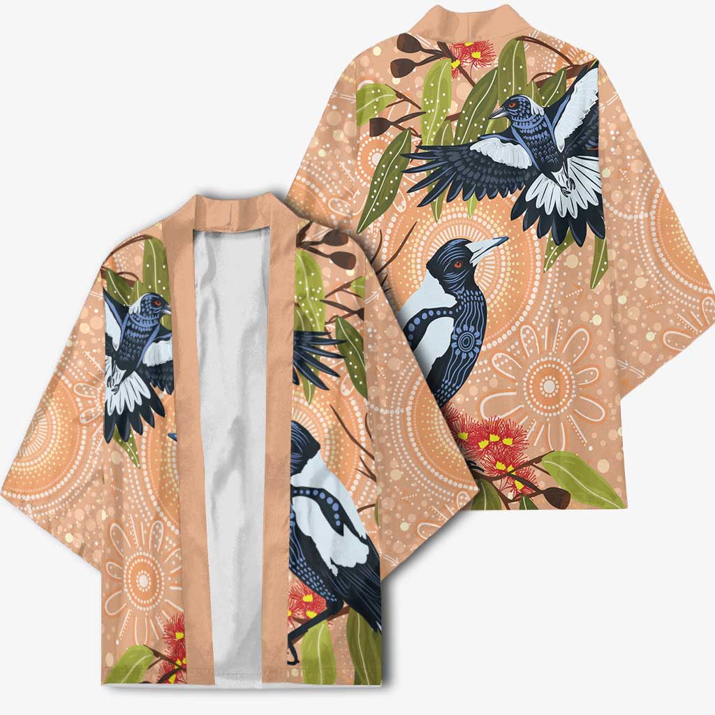 Magpies On Eucalyptus Australia Aboriginal Kimono - Aussie Hoodie