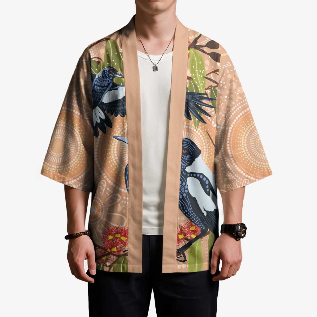 Magpies On Eucalyptus Australia Aboriginal Kimono - Aussie Hoodie