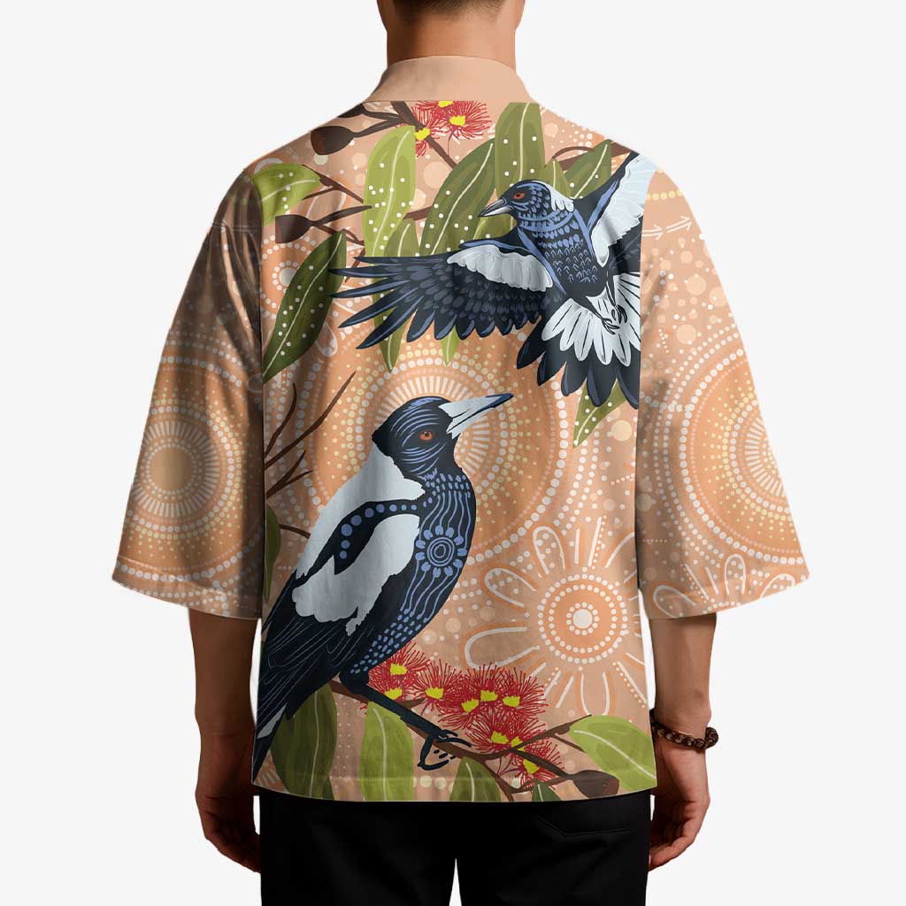 Magpies On Eucalyptus Australia Aboriginal Kimono - Aussie Hoodie