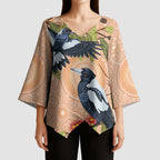 Magpies On Eucalyptus Australia Aboriginal Kimono Sleeve Blouse - Aussie Hoodie