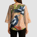 Magpies On Eucalyptus Australia Aboriginal Kimono Sleeve Blouse - Aussie Hoodie