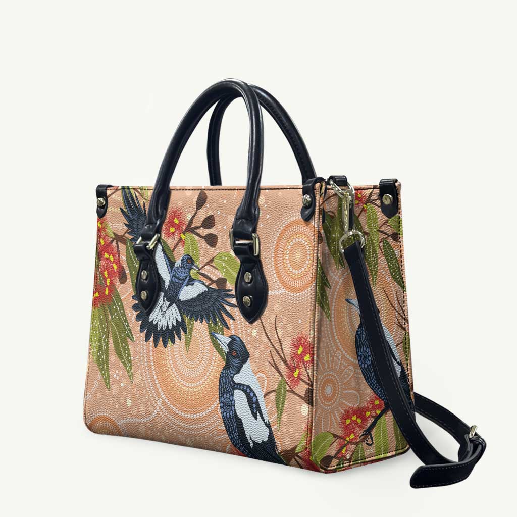 Magpies On Eucalyptus Australia Aboriginal Leather Bag - Aussie Hoodie