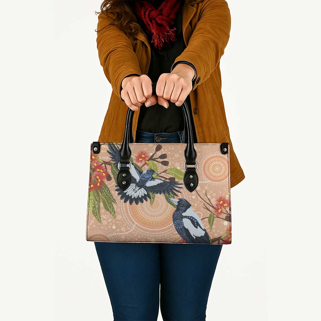 Magpies On Eucalyptus Australia Aboriginal Leather Bag - Aussie Hoodie