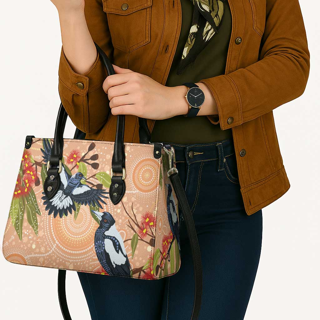Magpies On Eucalyptus Australia Aboriginal Leather Bag - Aussie Hoodie