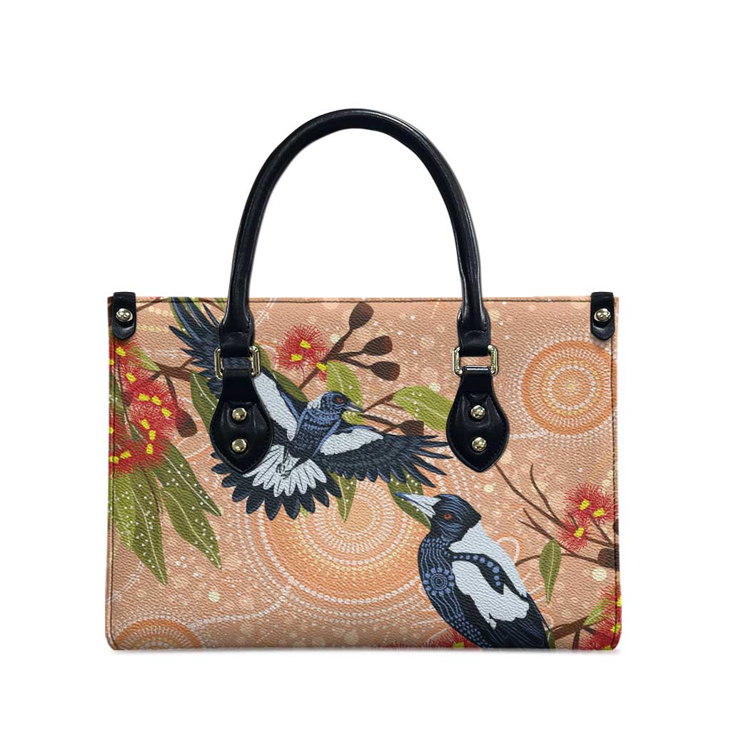 Magpies On Eucalyptus Australia Aboriginal Leather Bag - Aussie Hoodie